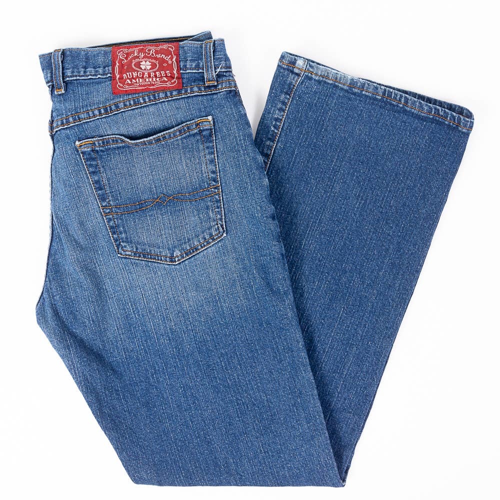 Lucky Brand Dungarees Mid Rise Flare Womens Jeans Faded Dark Wash Size 14 Reg